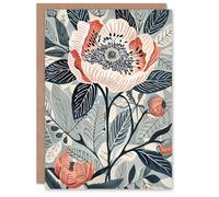 Artery8 Greeting Card Blooming Peonies Blue Pink Floral Design Blank For All Him Or Her Art Birthday Card