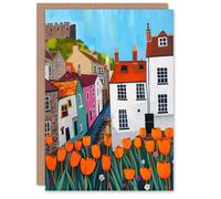 Artery8 Greeting Card Blooming Tulip Flowers Yorkshire Castle Town Blank For Him Or Her Art Birthday Card