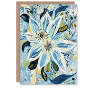 Artery8 Greeting Card Blue Abstract Wildflowers Painting Floral For Her Woman Birthday Card
