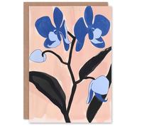 Artery8 Greeting Card Blue Orchid Flower Bloom Abstract Floral Painting For Her Woman Birthday Card