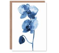 Artery8 Greeting Card Blue Orchid Flower Bloom Watercolour Painting For Her Woman Birthday Card