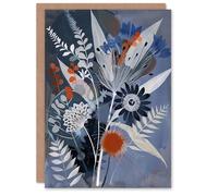 Artery8 Greeting Card Blue Wildflower Spray Bouquet Painting Floral For Her Woman Birthday Card