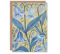 Artery8 Greeting Card Bluebells in Bloom Painting Ochre Blue Flowers For Her Woman Birthday Card
