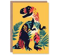 Artery8 Greeting Card Boho Botanical Pattern T Rex Dinosaur Design Blank For Him Or Her Art Birthday Card