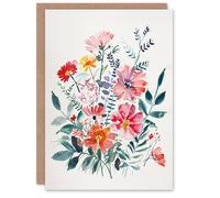 Artery8 Greeting Card Boho Spring Flower Bouquet Pastel Watercolour Birthday Artery8 Multicolor
