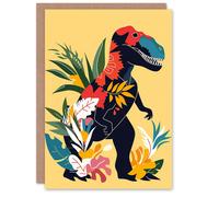 Artery8 Greeting Card Boho T Rex Dinosaur Plants Graphic Collage Birthday in Yellow Artery8 Yellow