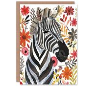 Artery8 Greeting Card Boho Zebra Bright Floral Watercolour Painting Birthday Artery8 Multicolor
