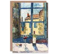 Artery8 Greeting Card Bordeaux Wine Cheese Grapes Advert Watercolour Birthday in Brown Artery8 Brown