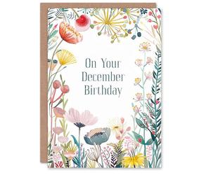 Artery8 Greeting Card Born in December Bright Fun Bold Floral Flowers For Her Woman Wife Mum Sister Daughter Birthday Card