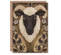 Artery8 Greeting Card Botanical Filigree Design with Ram Sheep Head Blank For Him Or Her Art Birthday Card
