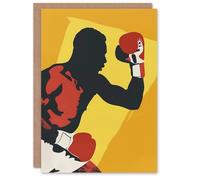Artery8 Greeting Card Boxer Fight Boxing Match Gloves Yellow Portrait For Him Man Birthday Card