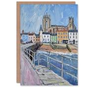 Artery8 Greeting Card Bridlington Pier Shore Painting Yorkshire Sunny Blank For Him Or Her Art Birthday Card