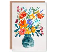 Artery8 Greeting Card Bright Colourful Flower Bouquet Vase Watercolour Artery8 Multicolor