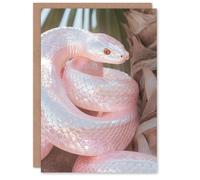 Artery8 Greeting Card Bright Shiny Pink Snake Coiled Under Palm Tree Blank For Him Or Her Art Birthday Card