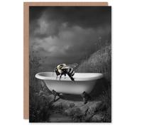 Artery8 Greeting Card Bumblebee Riverbank Bathtub Black White Surreal Blank For Him Or Her Art Birthday Card