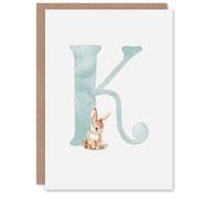 Artery8 Greeting Card Bunny Rabbit Alphabet Letter K New Baby 1st Birthday in Baby Blue Artery8 Baby Blue