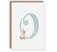Artery8 Greeting Card Bunny Rabbit Alphabet Letter O New Baby 1st Birthday in Baby Blue Artery8 Baby Blue