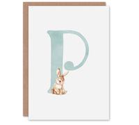 Artery8 Greeting Card Bunny Rabbit Alphabet Letter P New Baby 1st Birthday in Baby Blue Artery8 Baby Blue