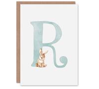 Artery8 Greeting Card Bunny Rabbit Alphabet Letter R New Baby 1st Birthday in Baby Blue Artery8 Baby Blue