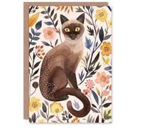 Artery8 Greeting Card Burmese Cat Lover Watercolour Wildflower Portrait Blank For Him Or Her Art Birthday Card