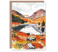 Artery8 Greeting Card Cairngorms National Park Autumn Heather Lake Blank For Him Or Her Art Birthday Card