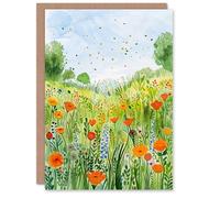 Artery8 Greeting Card California Poppy Reserve Summer Flower Meadow For Her Woman Birthday Card