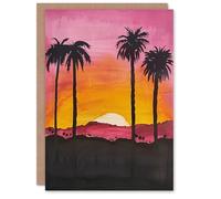 Artery8 Greeting Card California Sunset Sky Orange Pink Sky Setting Sun Blank For Him Or Her Art Birthday Card