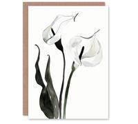 Artery8 Greeting Card Calla Lily Flower Black White Watercolour Sympathy Artery8 White