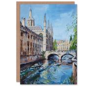 Artery8 Cambridge Boat Race Scene Painting Summer England Birthday Art Card in Blue Artery8 Blue
