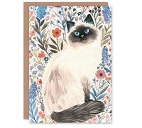Artery8 Greeting Card Cat Lover Cute Birman in Lavender Flowers Birthday Artery8 Multicolor