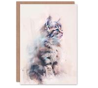 Artery8 Greeting Card Cat Lover Cute Fluffy Ragdoll Kitten Watercolour Blank For Him Or Her Art Birthday Card