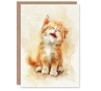 Artery8 Greeting Card Cat Lover Cute Happy Fluffy Ginger Ragdoll Kitten Blank For Him Or Her Art Birthday Card