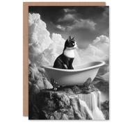 Artery8 Greeting Card Cat Lover Kitten Bathtub Waterfall Cliff Surreal Blank For Him Or Her Art Birthday Card