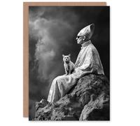Artery8 Cat Lover Pope Sunglasses Black White Surreal Birthday Greeting Card in Grey Artery8 Grey