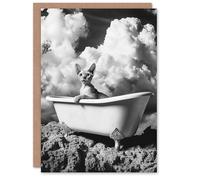 Cat Lover Sphinx in Bathtub Black White Surreal Birthday Greeting Card Artery8 Grey One Size