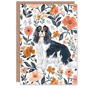 Artery8 Greeting Card Cavalier King Charles Spaniel in Floral Pattern For Her Woman Birthday Card
