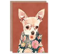 Artery8 Greeting Card Chihuahua With Floral Coat Dog Lover Watercolour For Her Woman Birthday Card