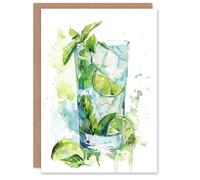 Artery8 Greeting Card Classic Mojito Cocktail Modern Watercolour Mint Blank For All Him Or Her Art Birthday Card