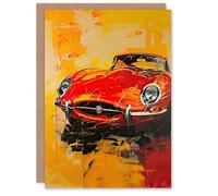 Artery8 Greeting Card Classic Red Sports Car Lover Vibrant Oil Painting For Him Man Birthday Card