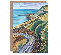 Artery8 Greeting Card Cleveland Way Coastal Yorkshire Moors Painting Blank For Him Or Her Art Birthday Card