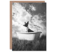 Artery8 Greeting Card Collie in a Bathtub Black White Surreal Dog Lover Blank For Him Or Her Art Birthday Card