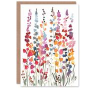 Artery8 Greeting Card Colourful Abstract Autumn Wildflowers Watercolour For Her Woman Birthday Card