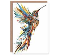 Artery8 Greeting Card Colourful Abstract Sylph Hummingbird Folk Art For Her Woman Birthday Card