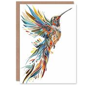 Artery8 Greeting Card Colourful Abstract Sylph Hummingbird Folk Art For Her Woman Birthday Card