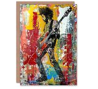 Artery8 Greeting Card Colourful Bassist Rocker Portrait Street Art Blank For Him Or Her Art Birthday Card