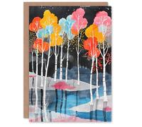 Artery8 Greeting Card Colourful Birch Trees River Landscape Painting Blank For Him Or Her Art Birthday Card