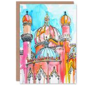 Artery8 Greeting Card Colourful Brighton Royal Pavilion Watercolour Blank For Him Or Her Art Birthday Card