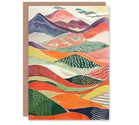 Artery8 Greeting Card Colourful Countryside Hills Folk Art Landscape Blank For Him Or Her Art Birthday Card