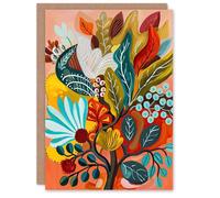 Artery8 Greeting Card Colourful Floral Botanical Bouquet Painting Blank For Him Or Her Art Birthday Card