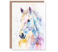 Artery8 Greeting Card Colourful Horse Head Portrait Modern Watercolour Blank For All Him Or Her Art Birthday Card